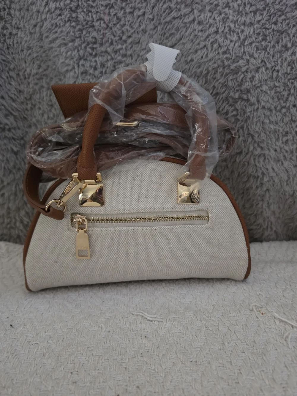 bebe Caramel Paisley Small Canvas Bowler Satchel Bag.
